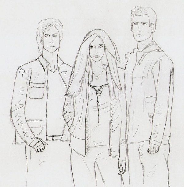 Online coloring book: Coloring page Elena, Stefan and Damon